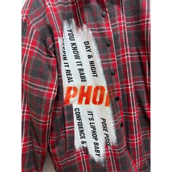 LIPHOP Men's Plaid Jacket O/S Gray Wool Snap Front Urban Streetwear Casual Chore - Picture 4 of 10